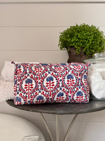 RED AND BLUE TRELLIS MAKEUP BAG