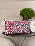 RED AND BLUE TRELLIS MAKEUP BAG