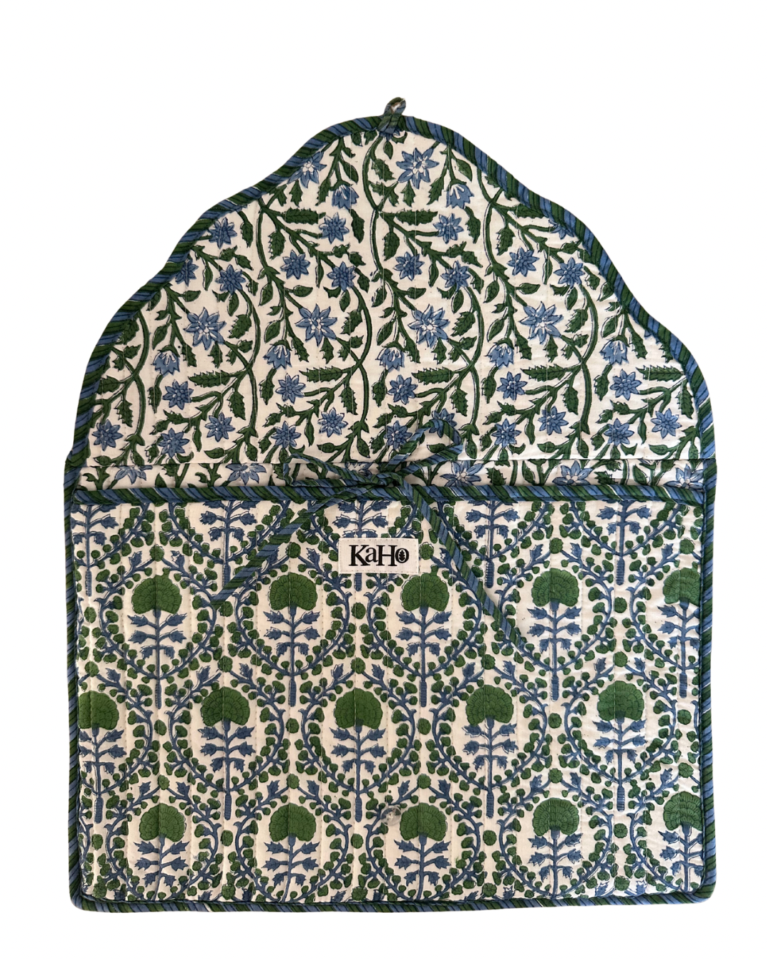 BLUE AND GREEN TRELLIS LAPTOP CASE WITH STRIPED BORDER