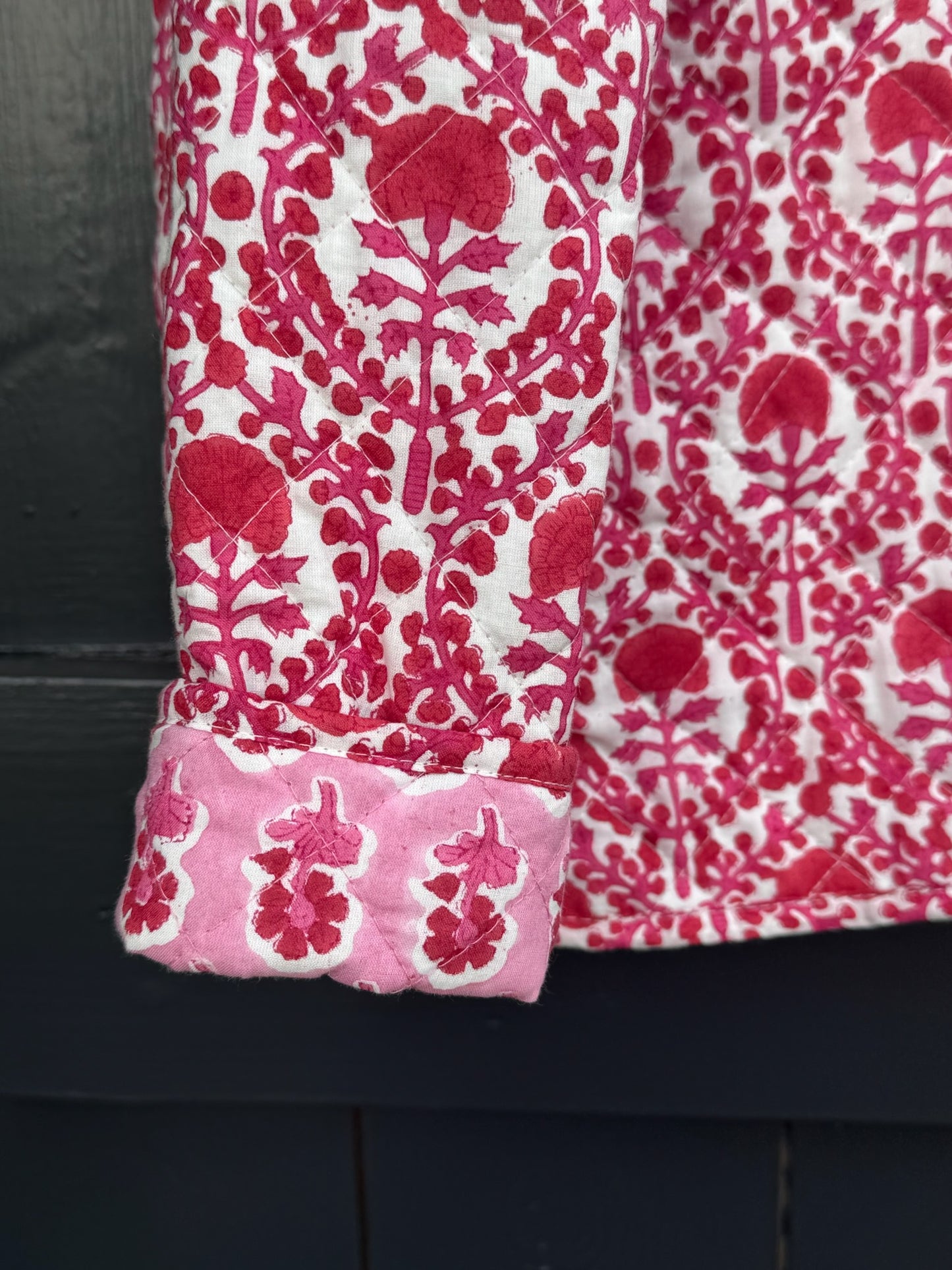 RED AND PINK TRELLIS REVERSIBLE JACKET