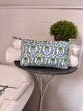 BLUE AND GREEN TRELLIS MAKEUP BAG