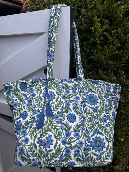 BLUE AND GREEN STAR FLORAL SHOULDER BAG