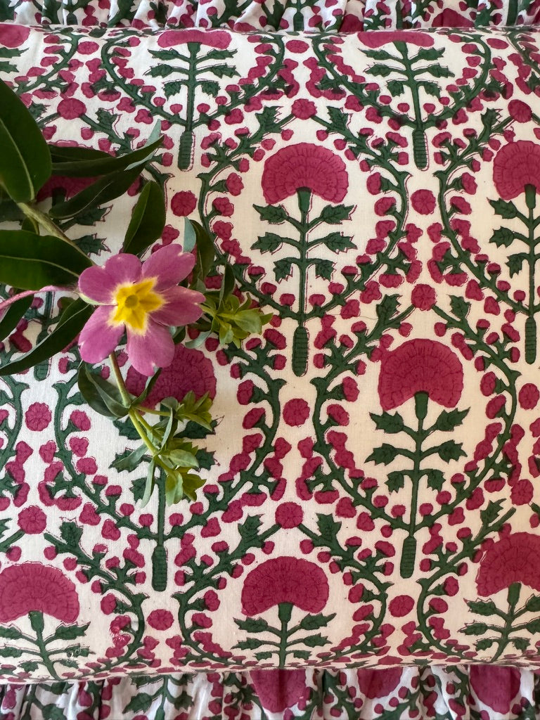 PINK AND GREEN TRELLIS FRILLY CUSHION