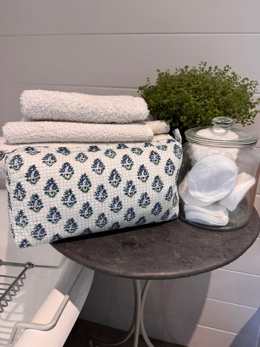 BLUE AND GREEN SQUARE BOOTY FLORAL MAKEUP BAG