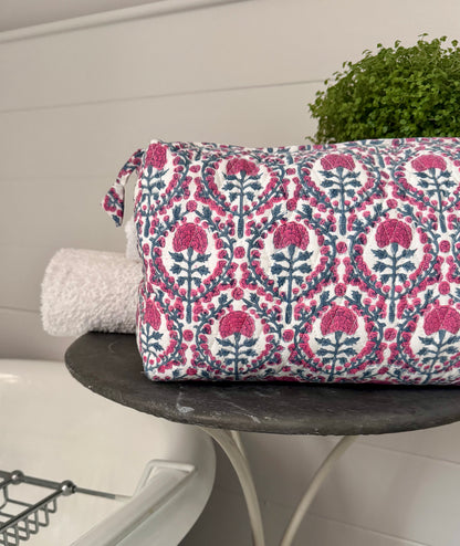 GIANT BLUE AND PINK TRELLIS WASH BAG