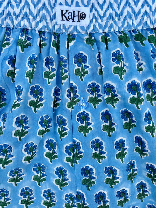 BLUE AND GREEN FLORAL BOXER SHORTS