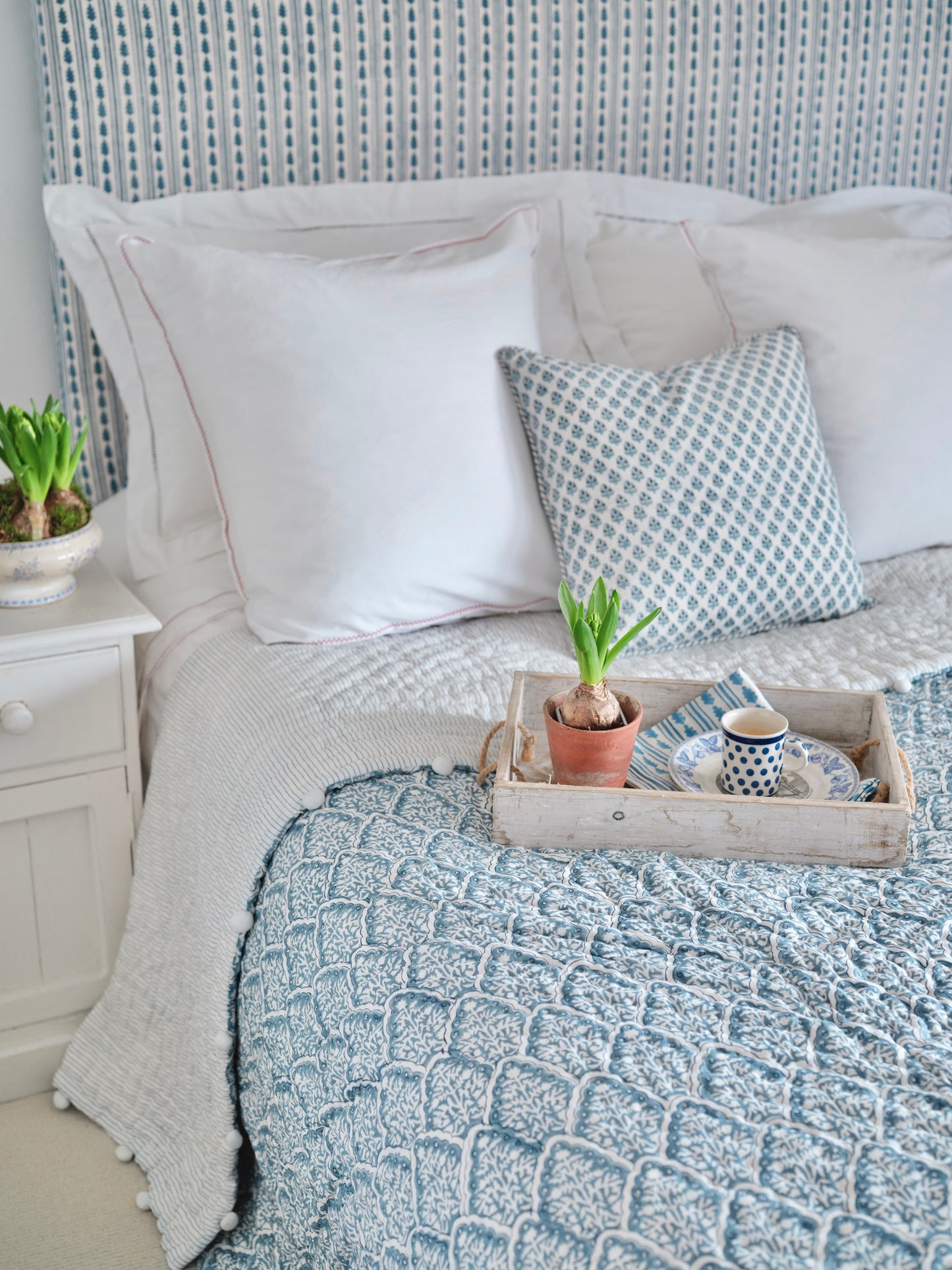 Blue Tile Bed Quilt
