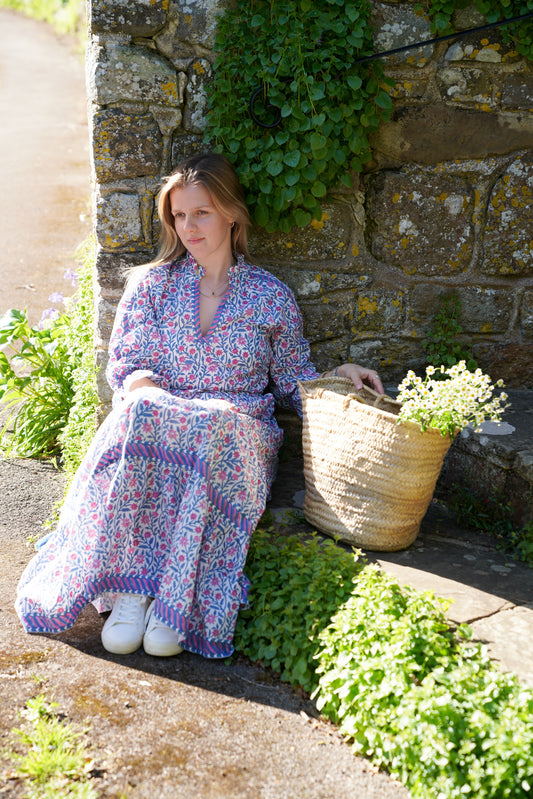 BLUE AND PINK CLIMBING FLOWER LOTTIE DRESS