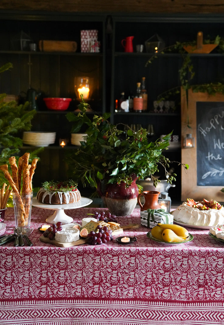 RED FLORAL CHRISTMAS TABLECLOTH