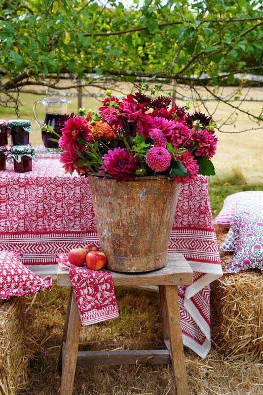RED FLORAL TABLECLOTH