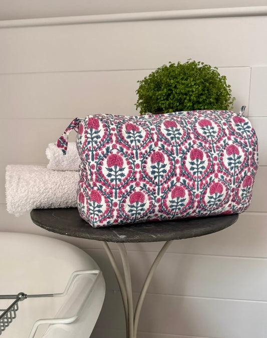 GIANT BLUE AND PINK TRELLIS WASH BAG