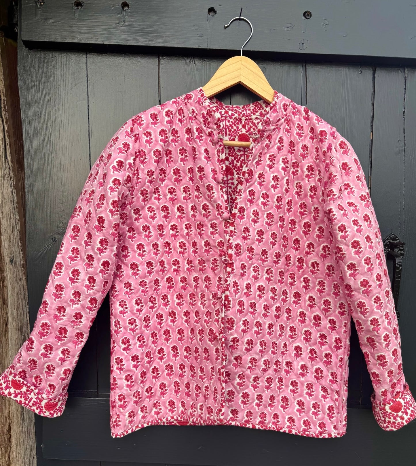 RED AND PINK TRELLIS REVERSIBLE JACKET