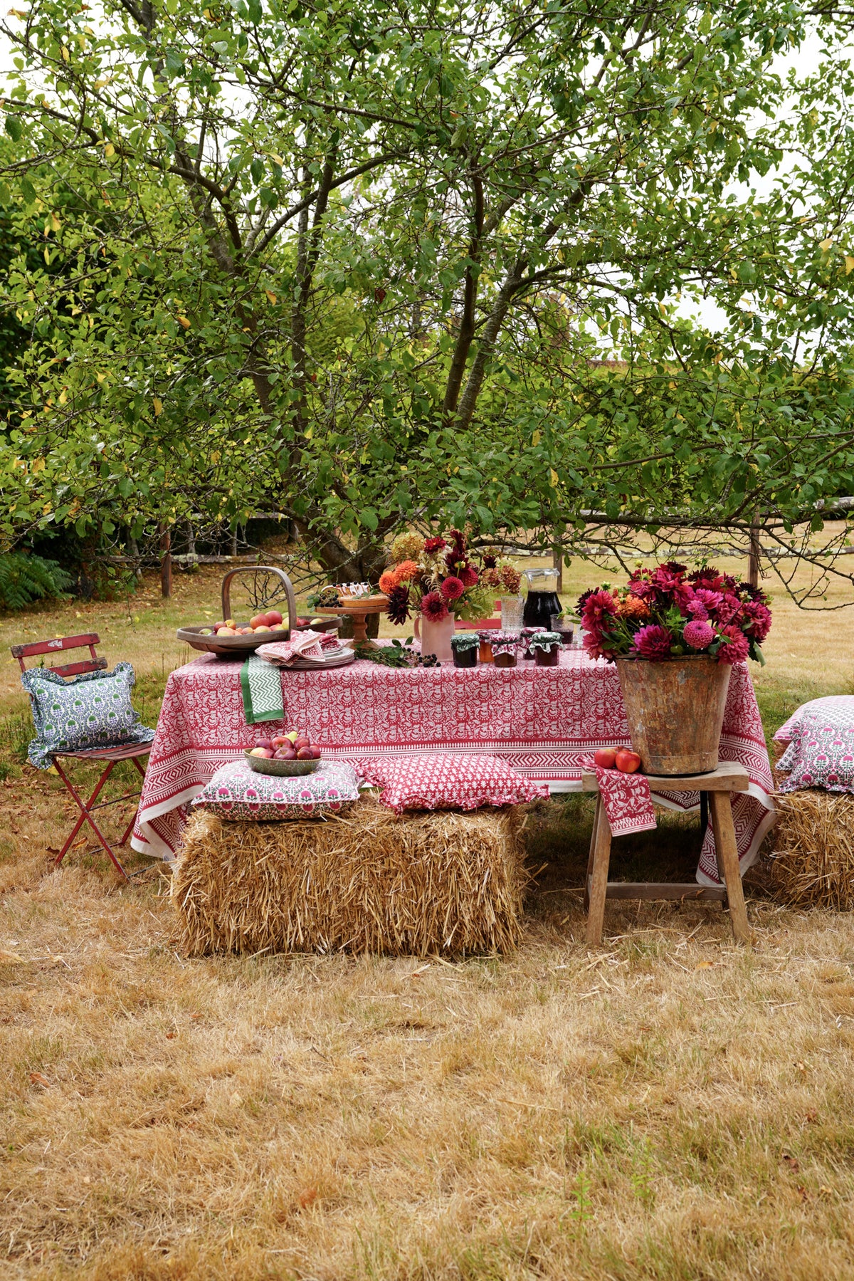 RED FLORAL TABLECLOTH