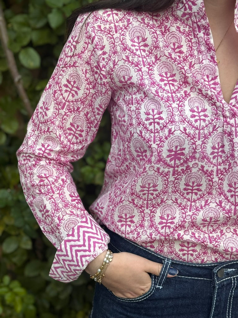 PINK REVERSE TRELLIS SHIRT