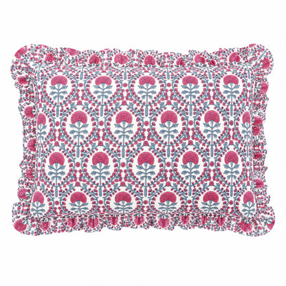 PINK AND BLUE TRELLIS FRILLY CUSHION