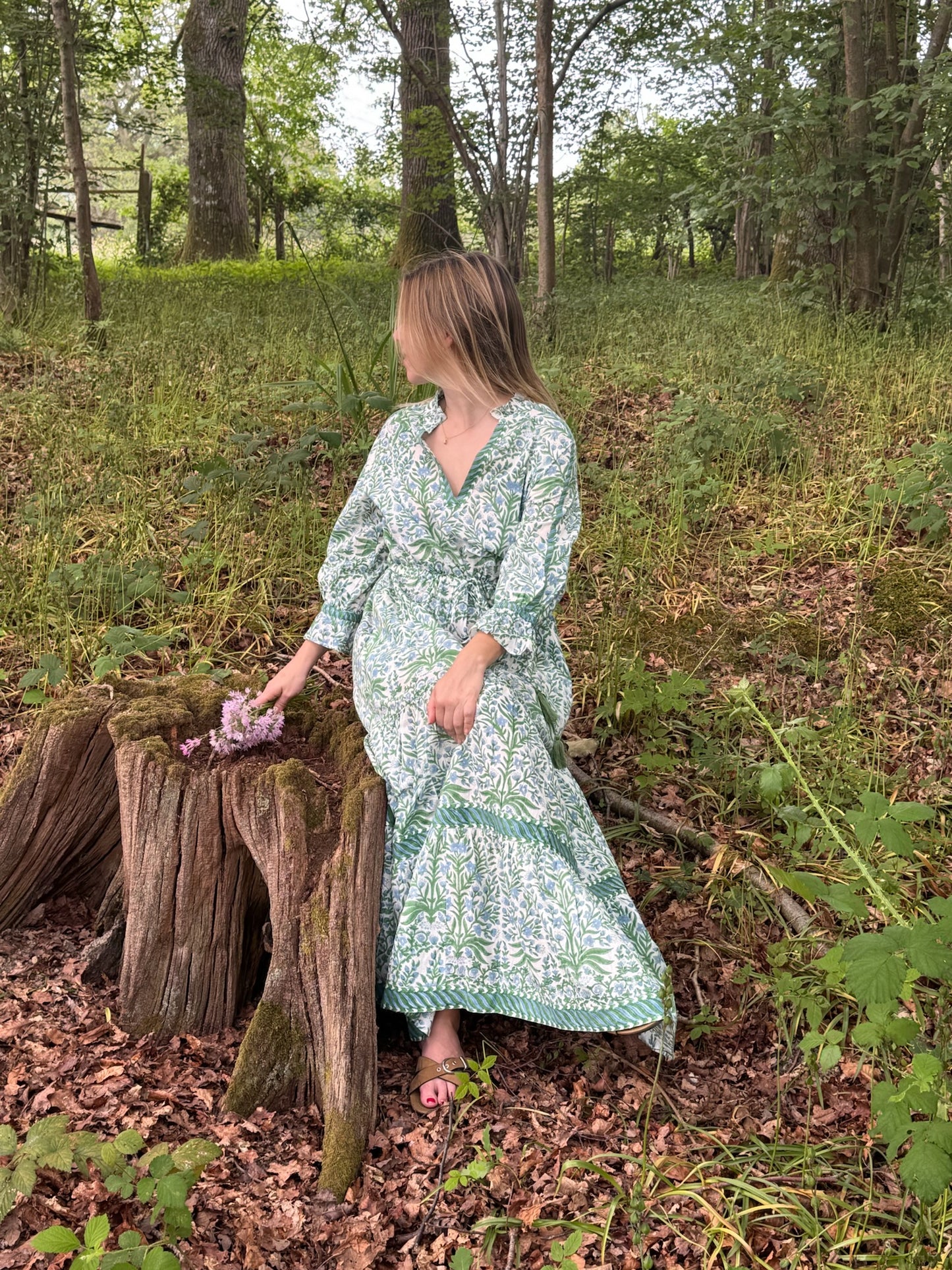 BLUE AND GREEN BUTAH LOTTIE DRESS