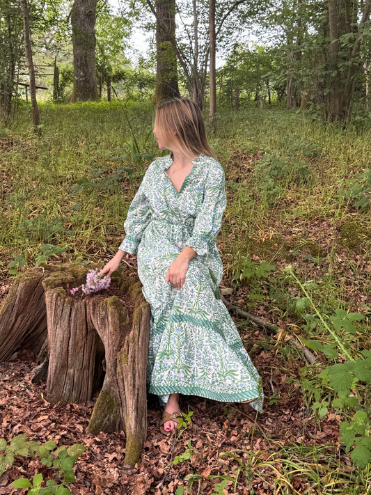 BLUE AND GREEN BUTAH LOTTIE DRESS