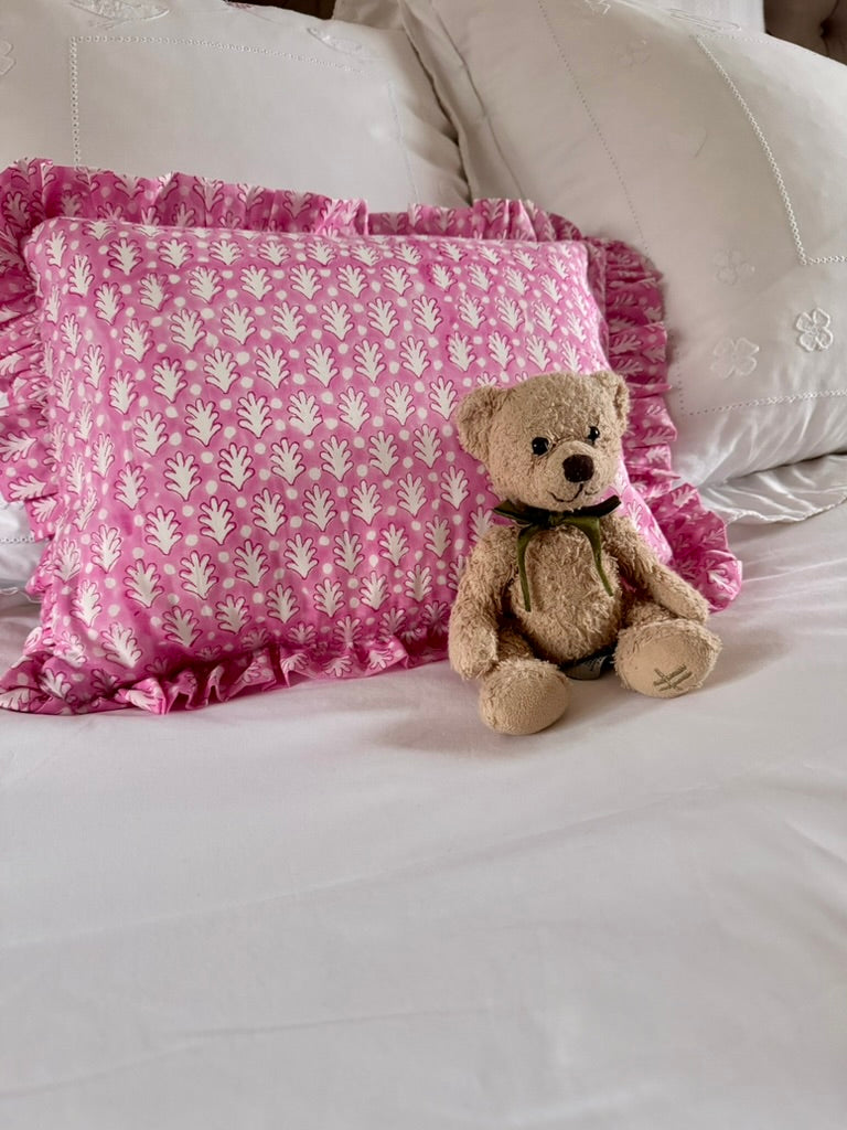 PINK ACORN FRILLY CUSHION