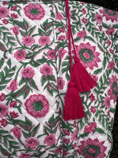 PINK AND GREEN STAR FLORAL SHOULDER BAG
