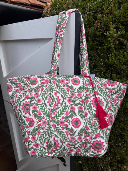 PINK AND GREEN STAR FLORAL SHOULDER BAG
