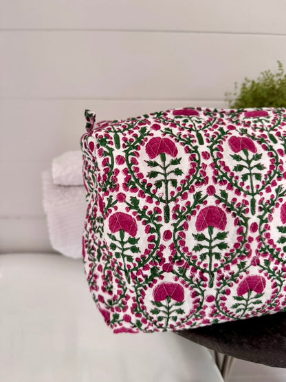 GIANT PINK AND GREEN TRELLIS WASH BAG