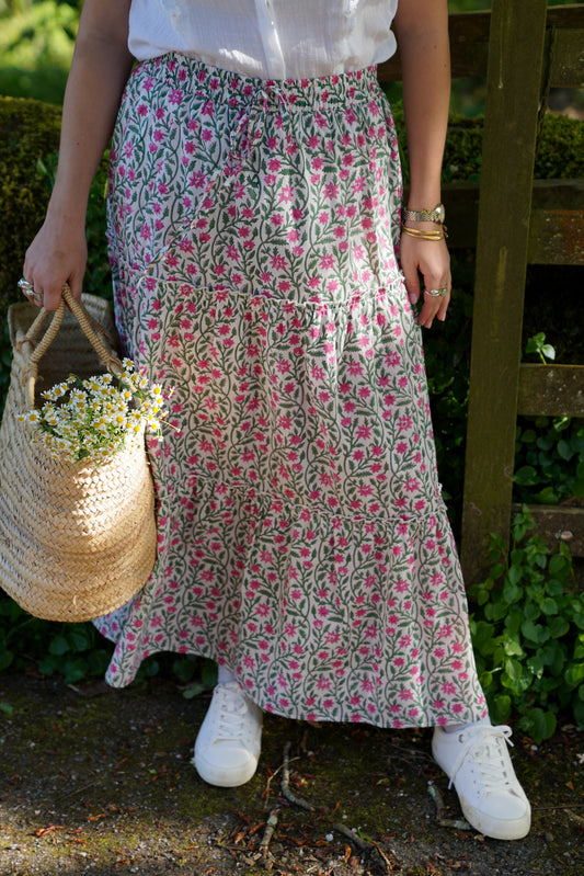 GREEN AND PINK CLIMBING FLOWER SKIRT