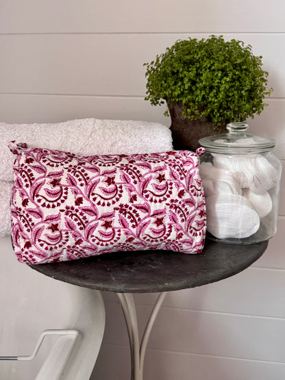 PINK AND RED REVERSE FLORAL MAKEUP BAG