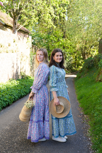 BLUE AND GREEN CLIMBING FLOWER LOTTIE DRESS