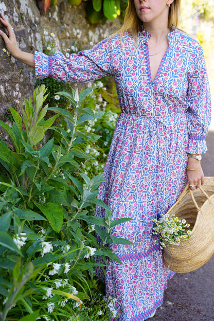 BLUE AND PINK CLIMBING FLOWER LOTTIE DRESS