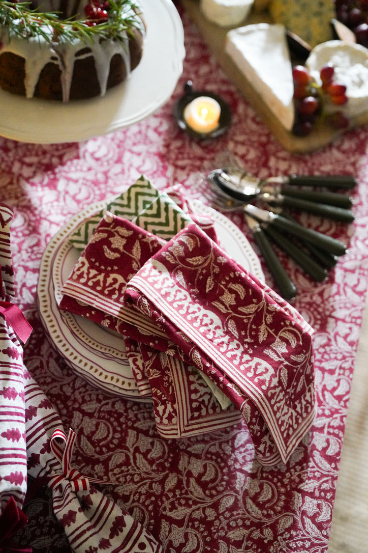 RED FLORAL CHRISTMAS TABLECLOTH