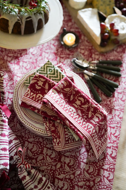 RED FLORAL CHRISTMAS TABLECLOTH