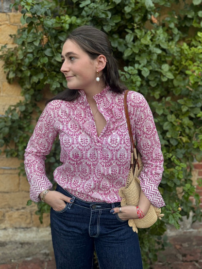 PINK REVERSE TRELLIS SHIRT