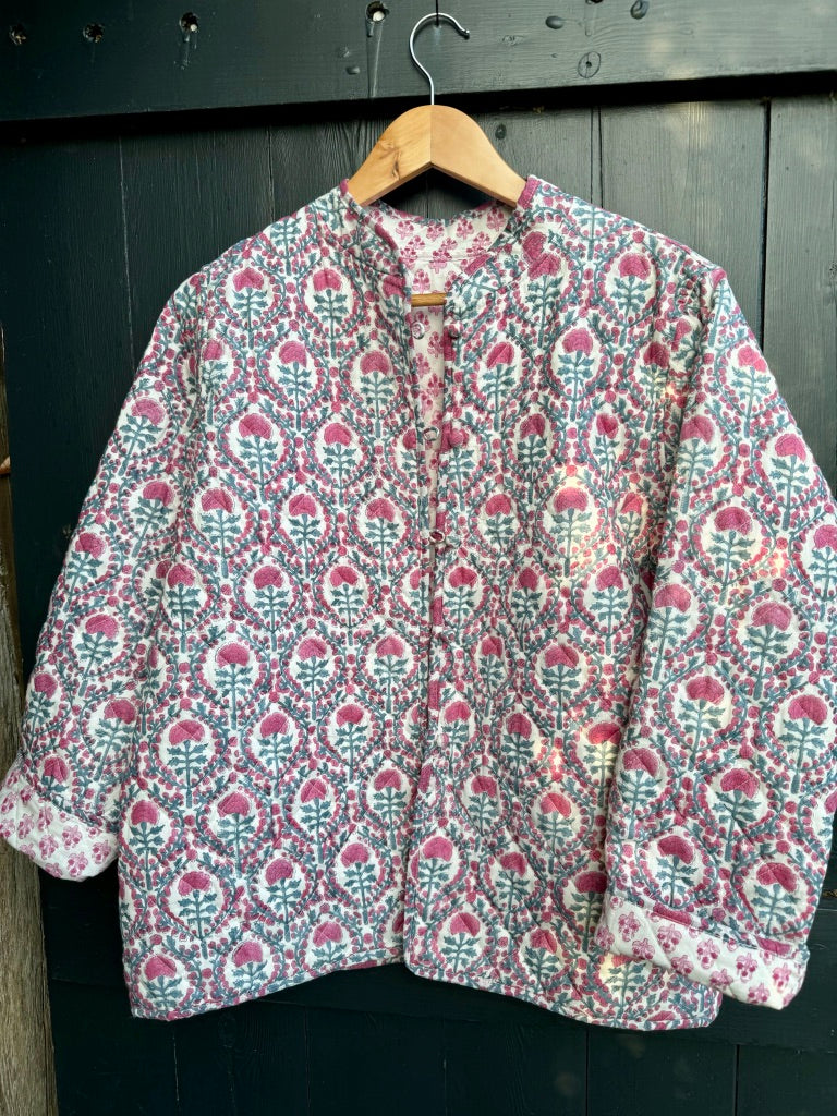 PINK AND BLUE TRELLIS REVERSIBLE JACKET