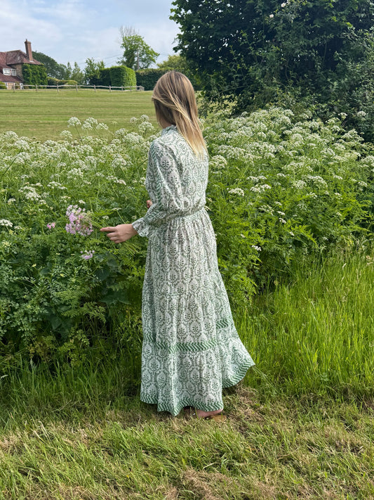 GREEN REVERSE TRELLIS LOTTIE DRESS