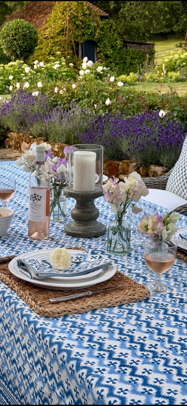 BLUE ZIG ZAG TABLECLOTH