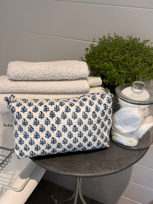 BLUE AND GREEN BOOTY FLORAL MAKEUP BAG