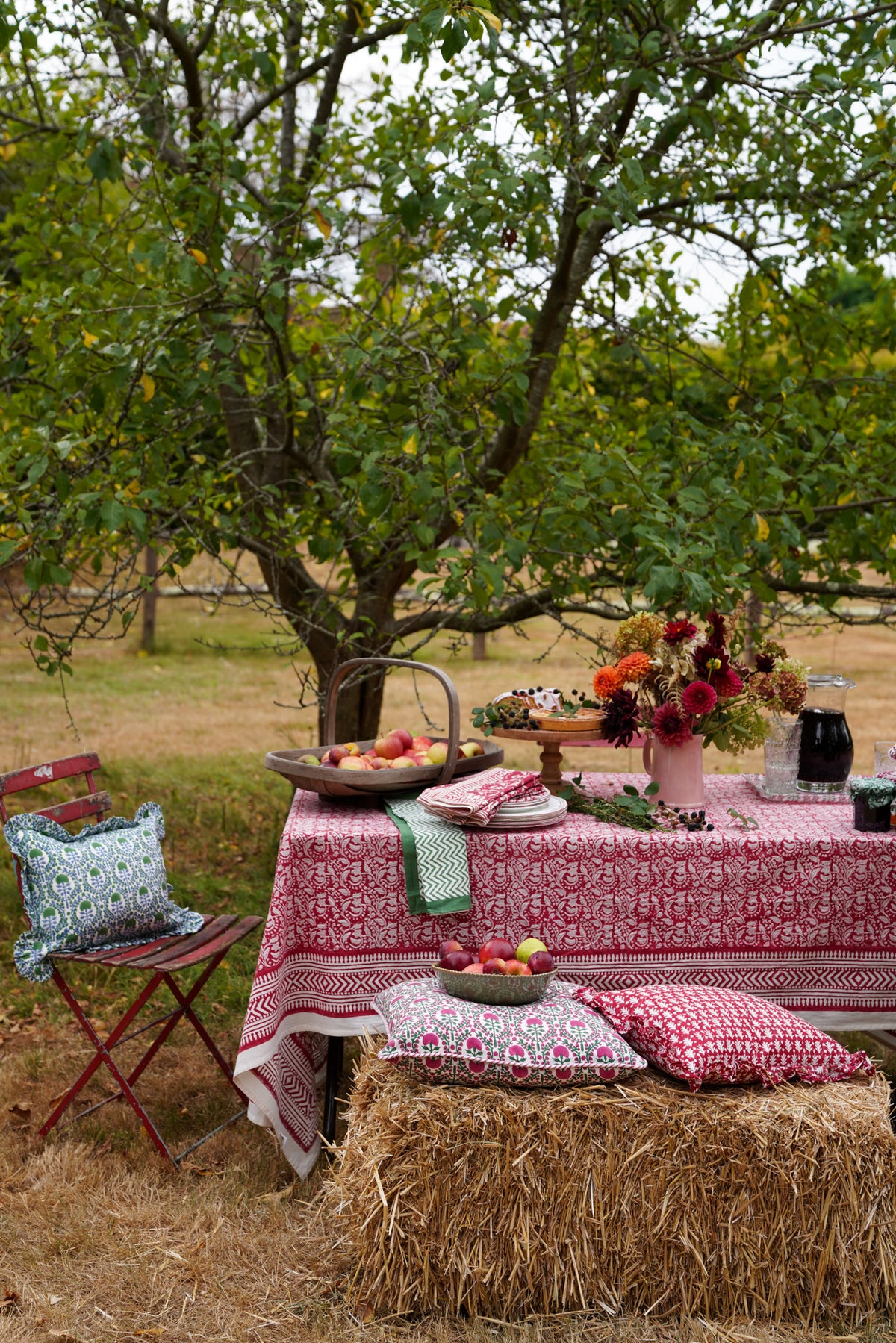 RED FLORAL TABLECLOTH