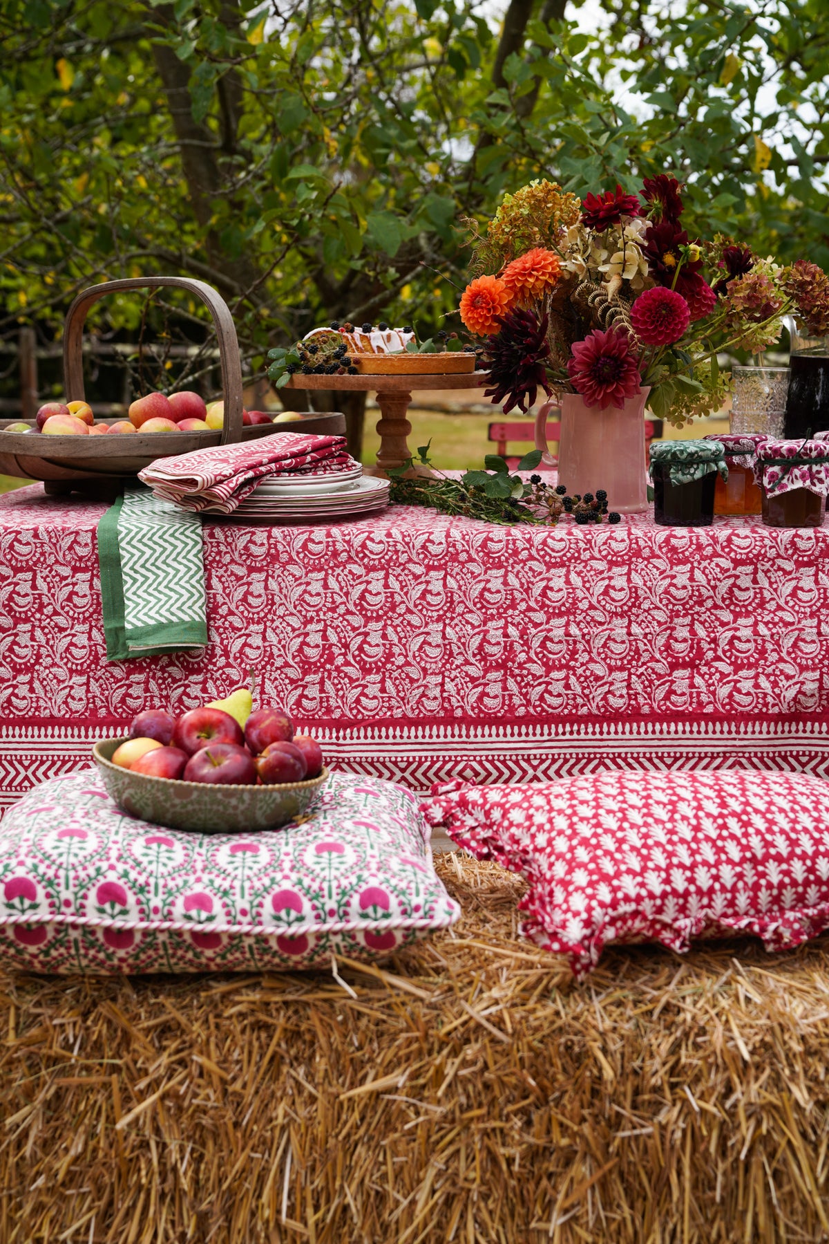RED FLORAL TABLECLOTH