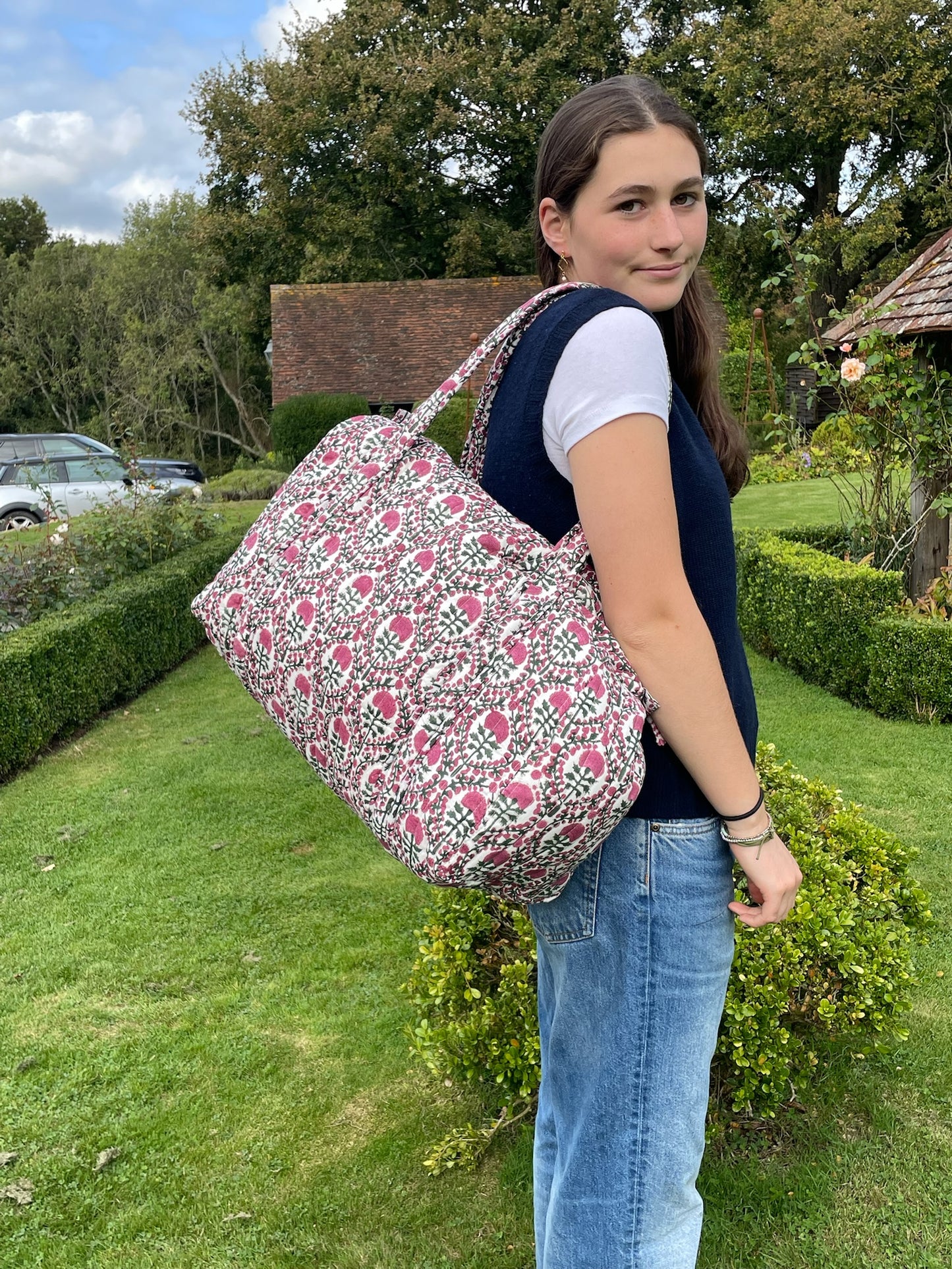 GREEN AND PINK TRELLIS WEEKEND BAG