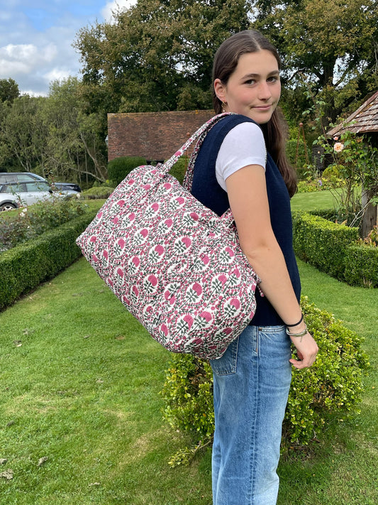 GREEN AND PINK TRELLIS WEEKEND BAG