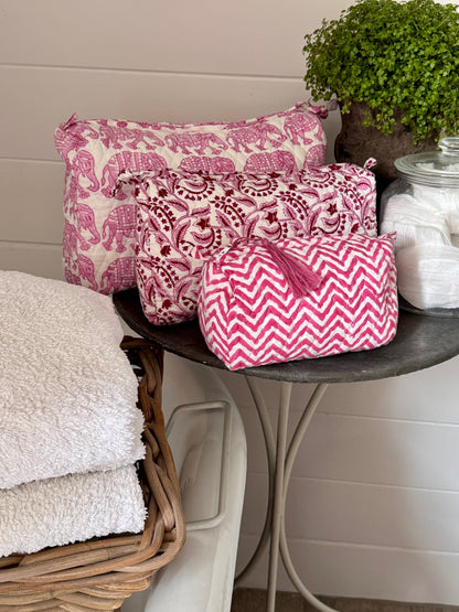 PINK AND RED REVERSE FLORAL MAKEUP BAG