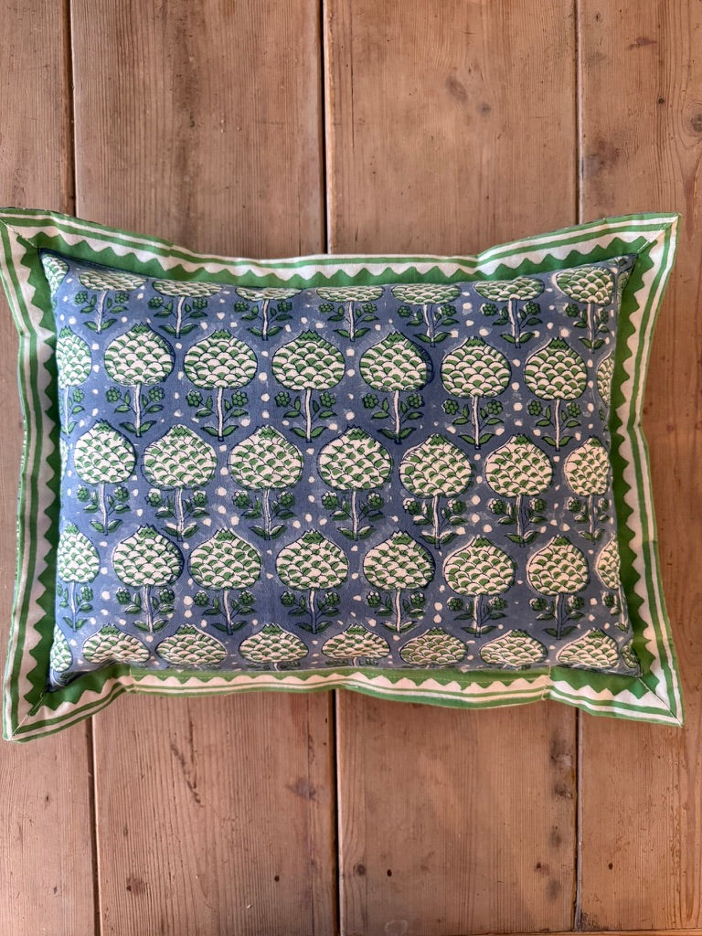 BLUE AND GREEN ARTICHOKE TINY CUSHION