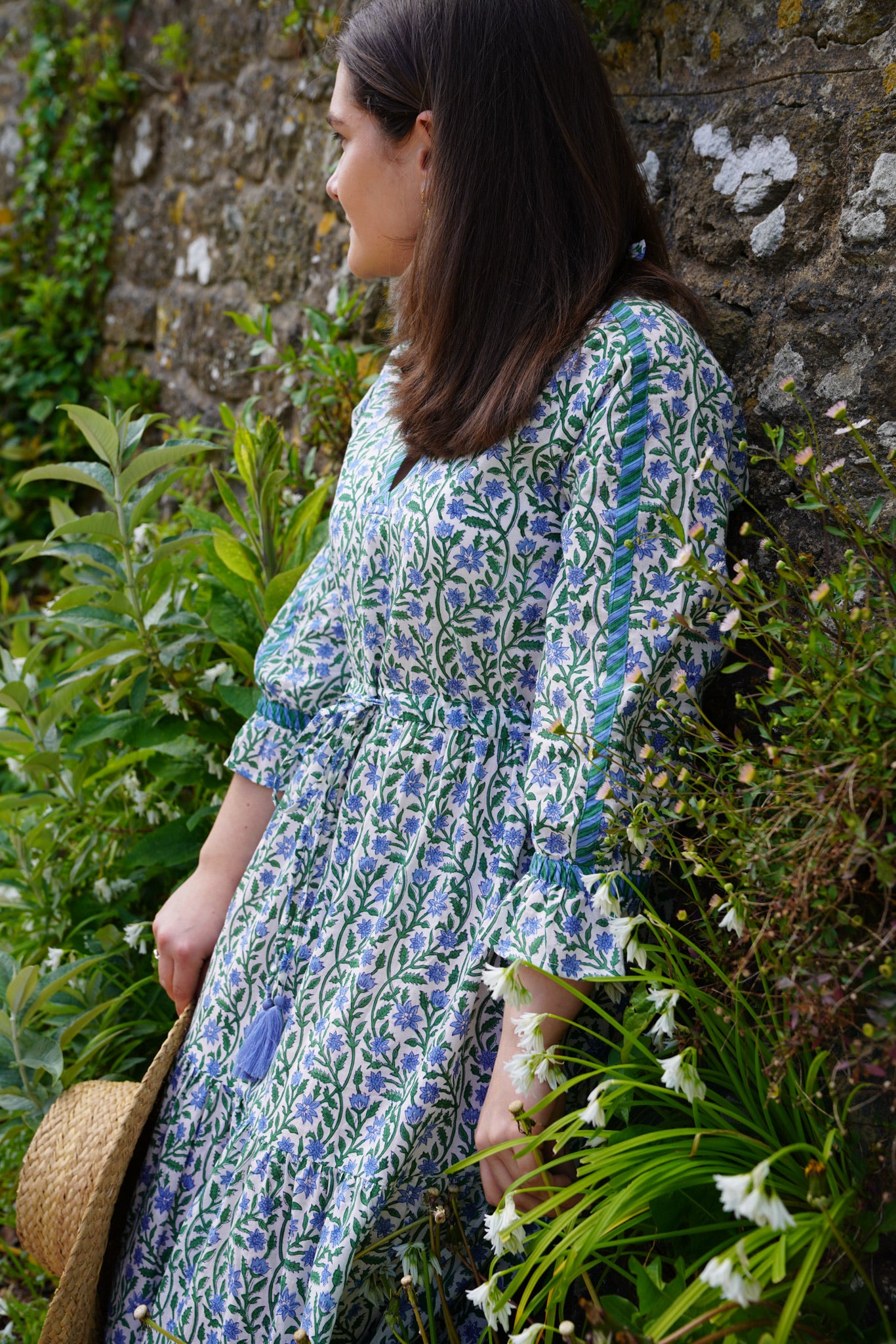 BLUE AND GREEN CLIMBING FLOWER LOTTIE DRESS