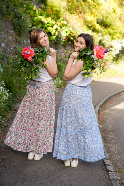 GREEN AND PINK CLIMBING FLOWER SKIRT