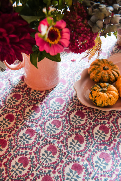 PINK AND BLUE TRELLIS TABLECLOTH