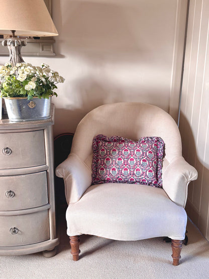 PINK AND BLUE TRELLIS FRILLY CUSHION