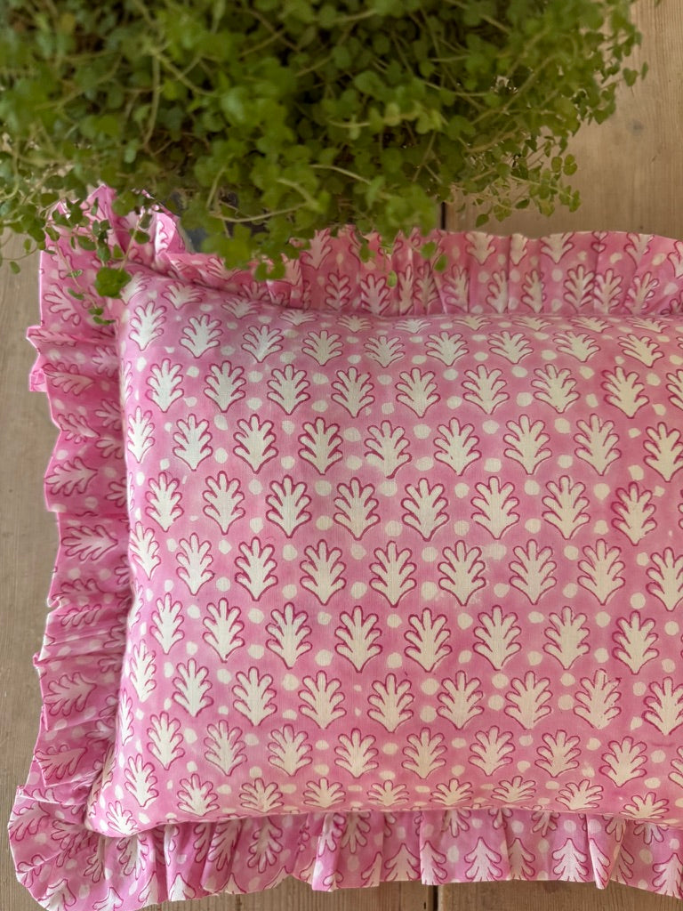 PINK ACORN FRILLY CUSHION
