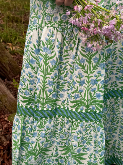 BLUE AND GREEN BUTAH LOTTIE DRESS