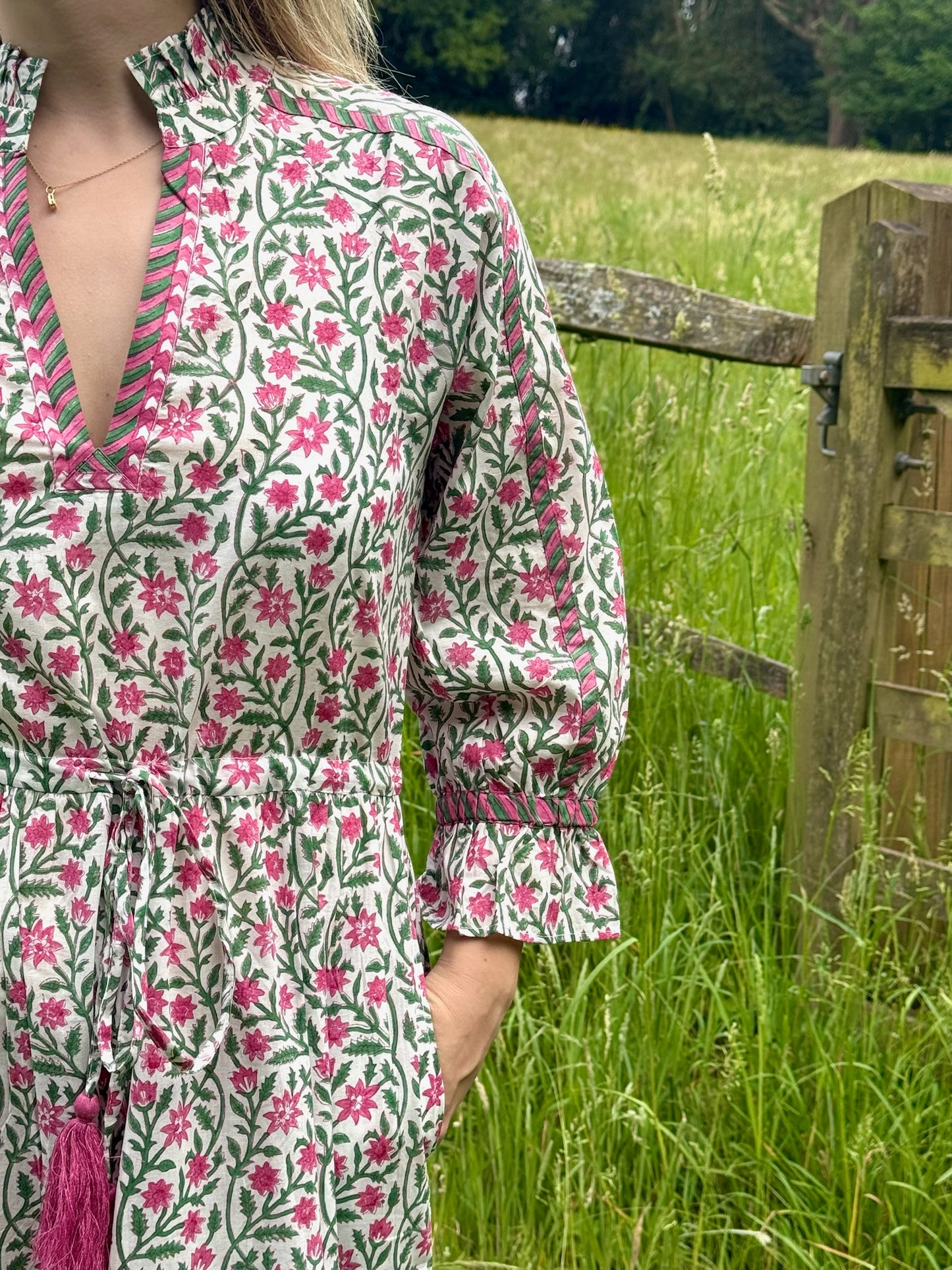 PINK AND GREEN CLIMBING FLOWER LOTTIE DRESS