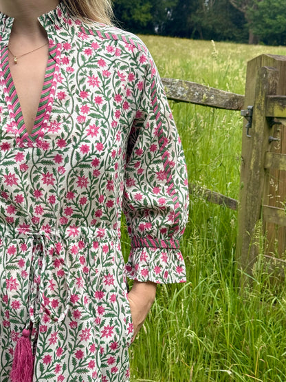 PINK AND GREEN CLIMBING FLOWER LOTTIE DRESS